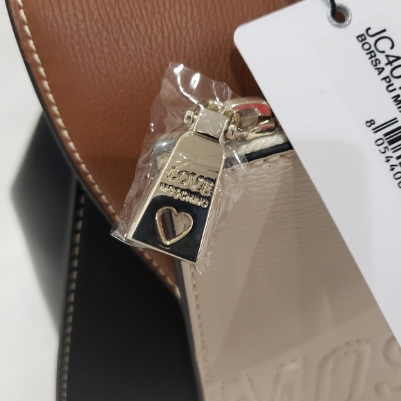887- LOVE MOSCHINO BORSA PU MIX NERO/CUOIO/AVORIO Women’s NWT - Picture 13 of 14